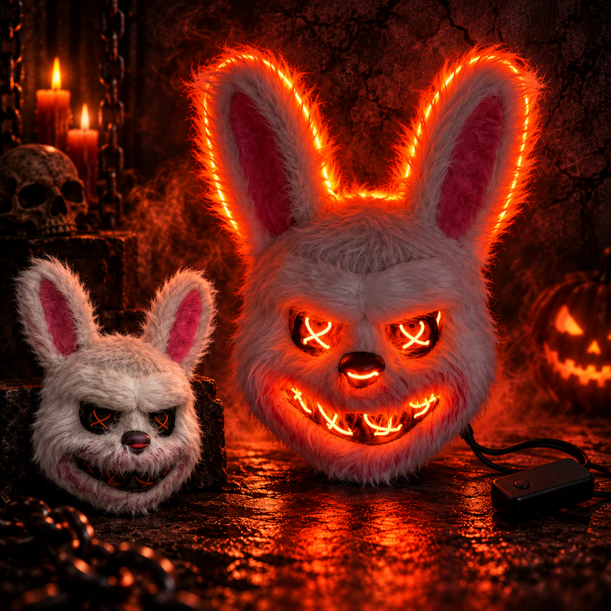 Masque Lapin LED Halloween – Orange | Édition Horror 18+