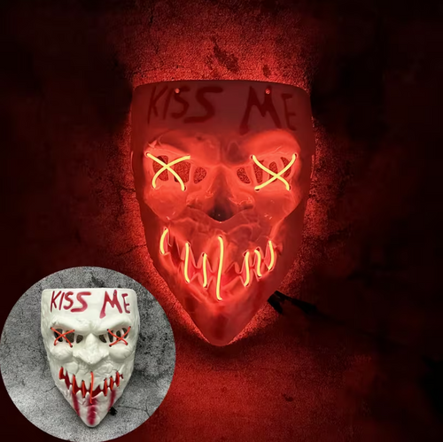 Masque démon LED Kiss Me avec aperçu allumé et version éteinte