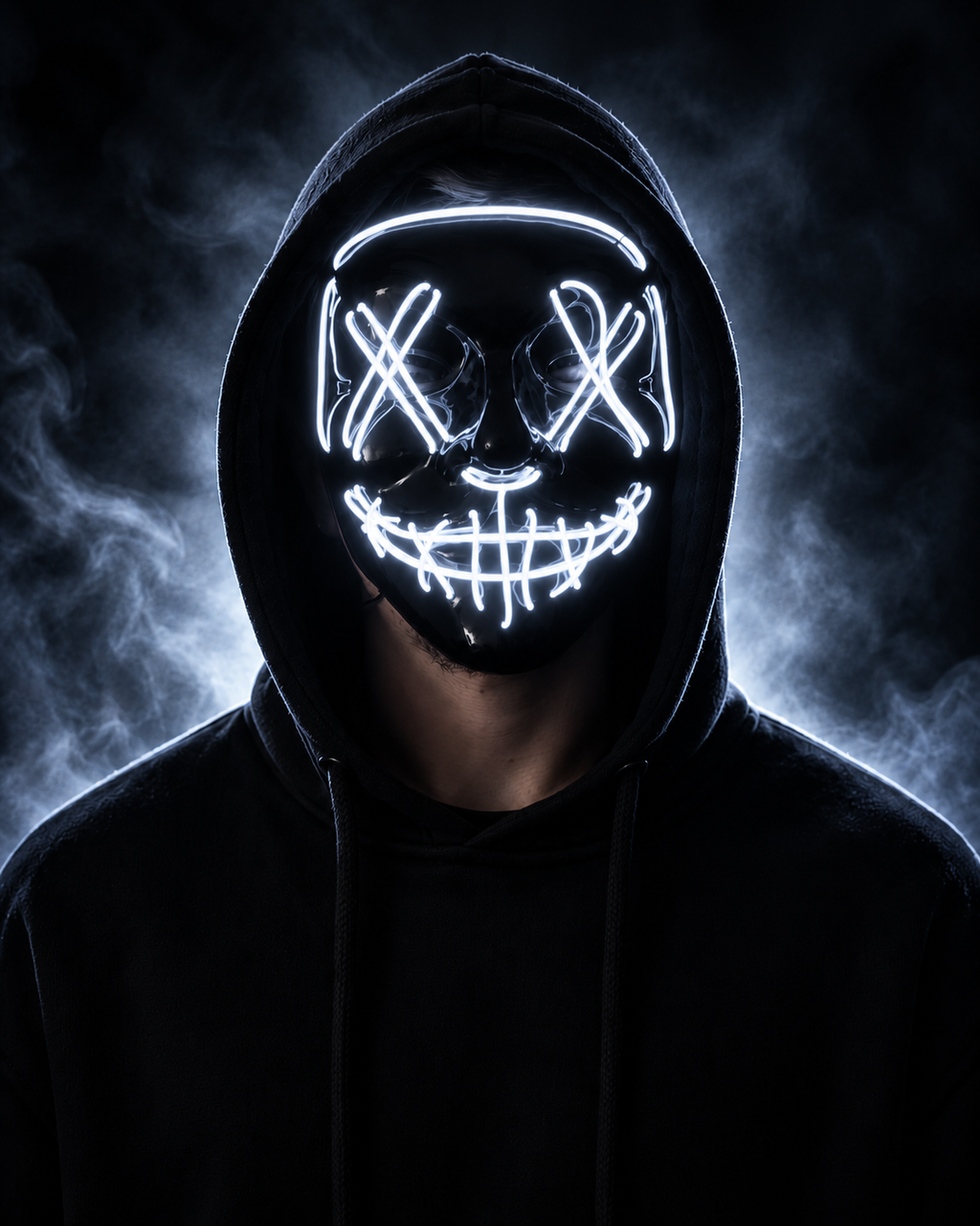 Masque LED Halloween Classic blanc, yeux en X et sourire lumineux