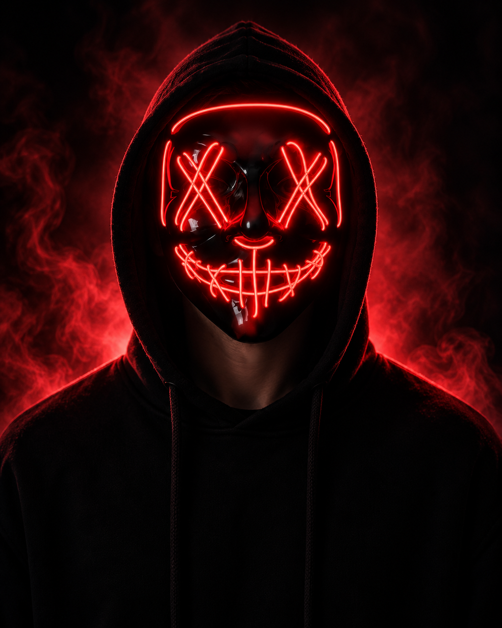 Masque LED Halloween Classic rouge, yeux en X et sourire lumineux