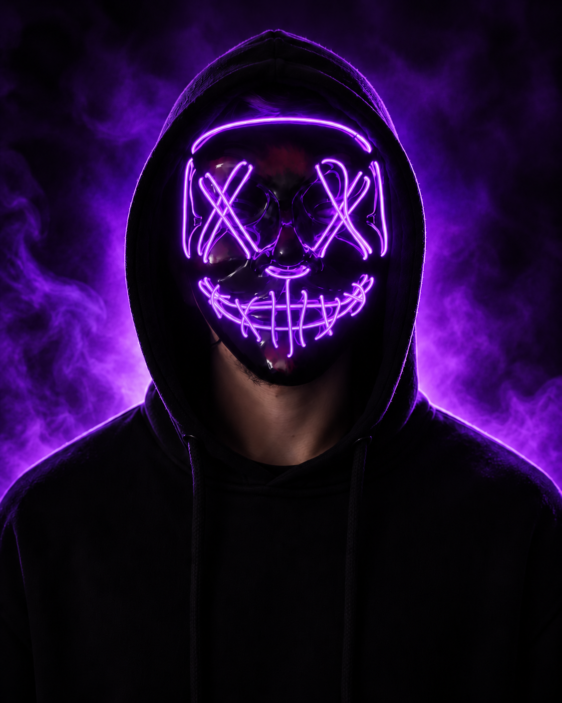 Masque LED Halloween Classic violet, yeux en X et sourire lumineux