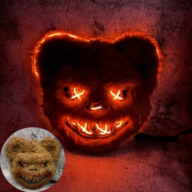 Photo réelle du masque nounours LED Halloween orange allumé